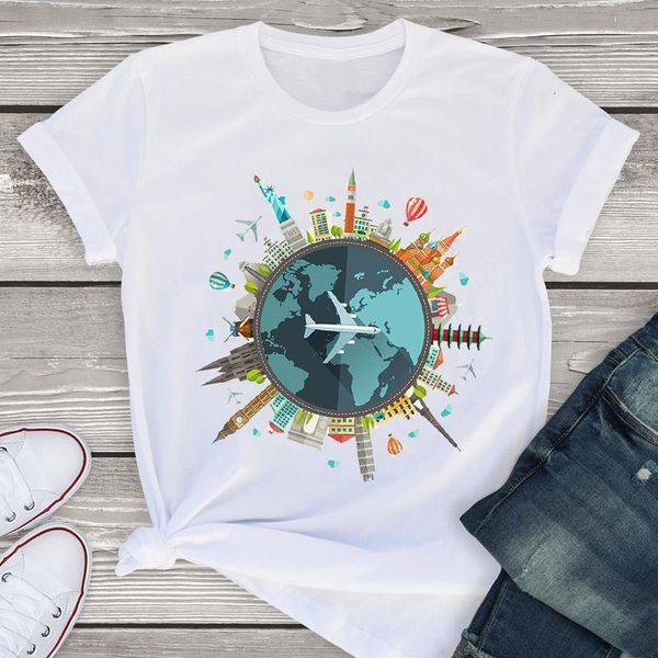 

women graphic world travel fashion city printed short sleeve summer lady womenst-shirt shirt tees clothing female t shirt, White