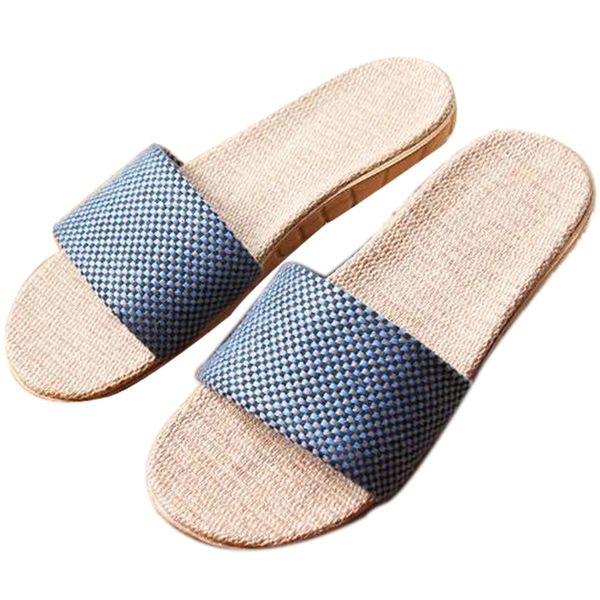 

men's summer flat sandals outside white plaid linen slippers men slides beach flip flops male indoor bathroom home flax slippers #zd21, Black