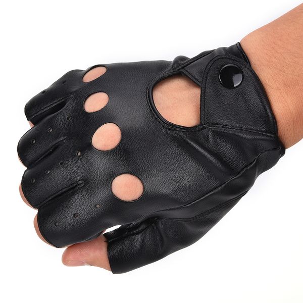 

1 pair fashion motor punk black pu leather fingerless gloves solid female half finger driving women men, Blue;gray
