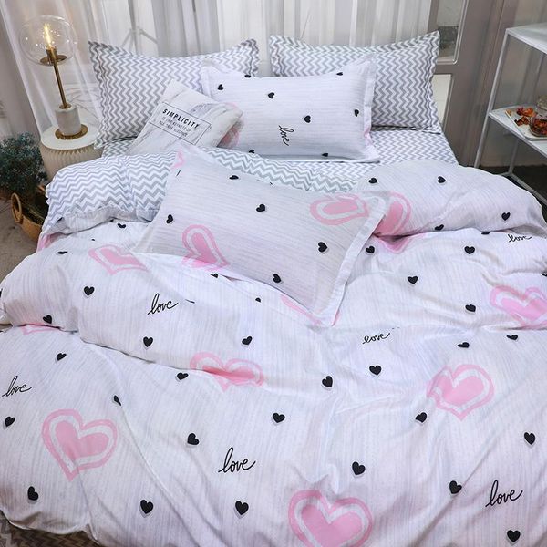 

black and pink heart shape bedclothes bed sheets pillowcases duvet cover king  full single size