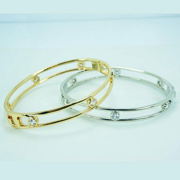 

fashion gold copper bracelet bangles for women silver-plate crystal hollow out jewelry pulseiras charms, Black