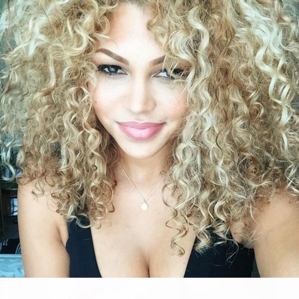 

short afro kinky curly wig mixedblonde color high temperature fiber synthetic wigs for black women girls