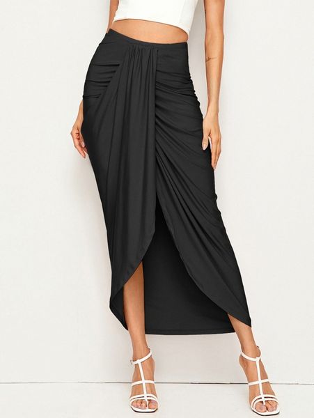 

high waist draped skirt y7aw#, Black