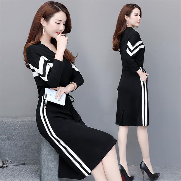 

women dress 2020 spring long sleevedress sport style fashion dress for ladies femme y0118, Black;gray
