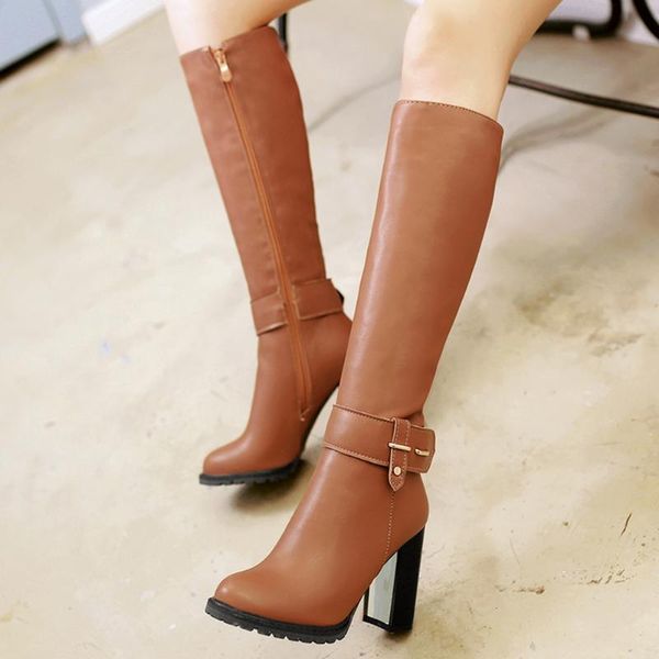 

на продажу большой размер 43 квадратных каблуках изящные осень зима обувь женщины городские красоты колено высокие сапоги heeled, Black