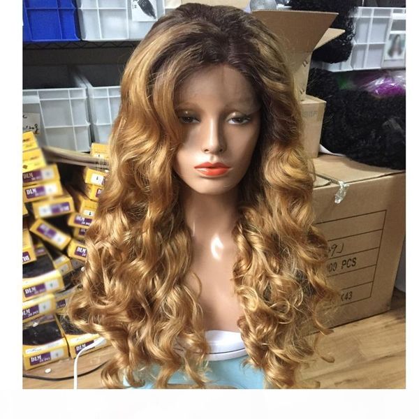 

мода black roots ombre blonde long body wave синтетические парики фронта шнурка 1bt27 # жаропрочных glueless полный парики для женщин