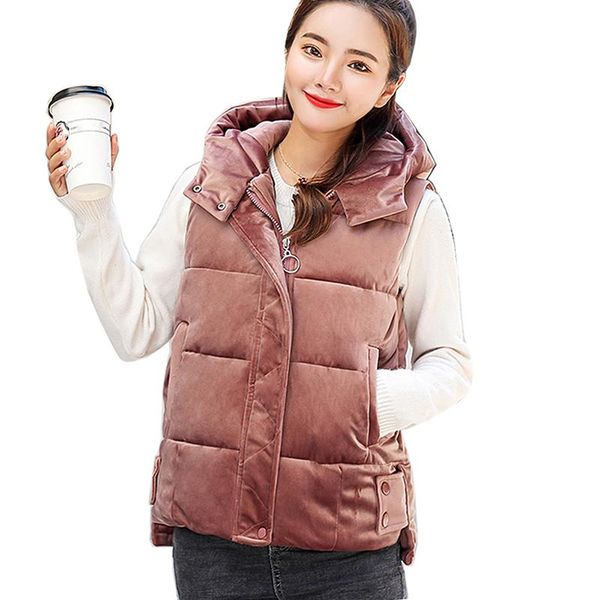 

women's vests autumn winter short vest women waistcoat female sleeveless jacket hooded solid warm colete feminino plus size outerwear, Black;white