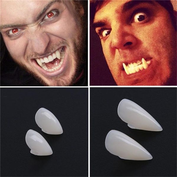 

2pcs vampire teeth zombie ghost devil dentures fangs canine fake tooth with case halloween cosplay prop toy