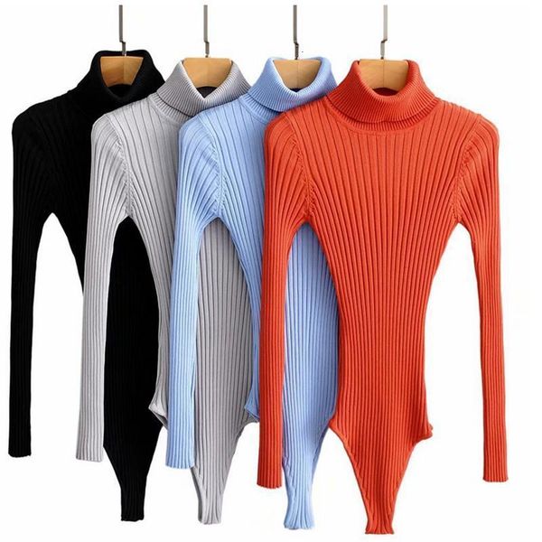 

high neck bodysuit women autumn winter 2020 rib knitted rompers jumpsuit streetwear casual elastic triangle overalls, Black;white