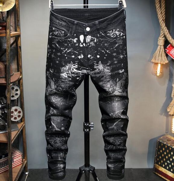 

2021 men's brand designers jeans distressed ripped biker slim fit motorcycle biker denim for mens leisure fashion jeans nz, Blue