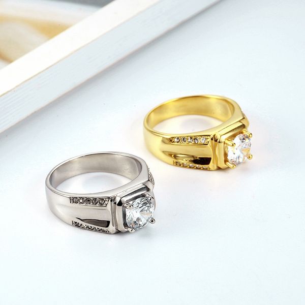 

fashion men's wedding simulation set with zircon titanium steel ring, Silver