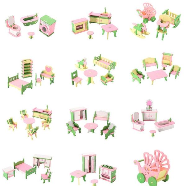 

3d dolls house set miniature house kids child pretend play toys building blocks edutation toys sets baby wooden dolls f wmteam