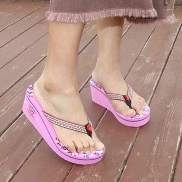 

slippers women wedges eva flip-flops thick-bottomed platform high-heeled seaside female holiday beach summer shoes footwear1, Black