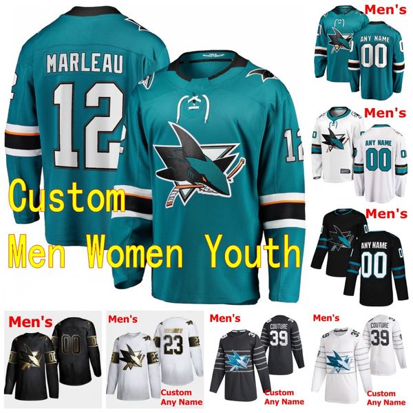 

2020 2021 san jose sharks hockey jerseys 19 ozzy wiesblatt 12 patrick marleau 83 matt nieto 6 ryan donato custom men women youth stitched, Black;red