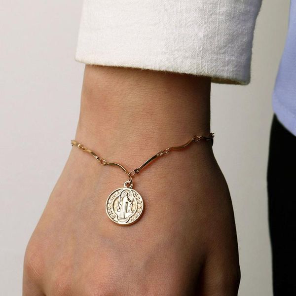 

iparam punk minimalism coin gold chain bracelet fashion geometric chain charm bracelet trend metal women boho jewelry gift, Black