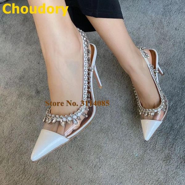 

choudory women clear pvc high heel pumps bling bling crystal wedding shoes pointed toe fringe rhinestone heels patchwork shoes, Black