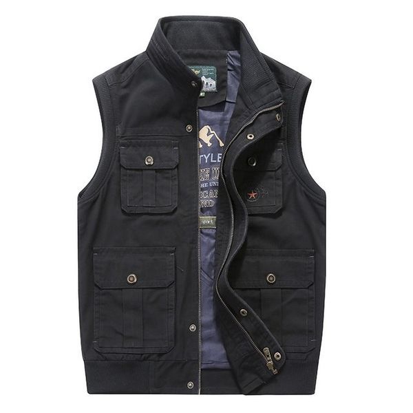 

plus big size 6xl 7xl 8xl clothing autumn mens vests sleeveless jacket cotton casual multi pocket vest male waistcoat coat, Black;white