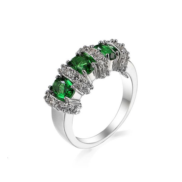 

luckyshine friend gift dazzling full fire green quartz ring 925 sterling silver plated for women cz zircon rings russia american australia, Golden;silver