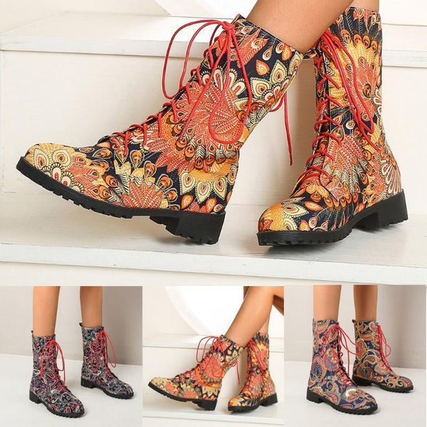 

women's ethnic medium tube boots shoes woman feather european and american boots winter mid-calf riding boot retro rome1, Black