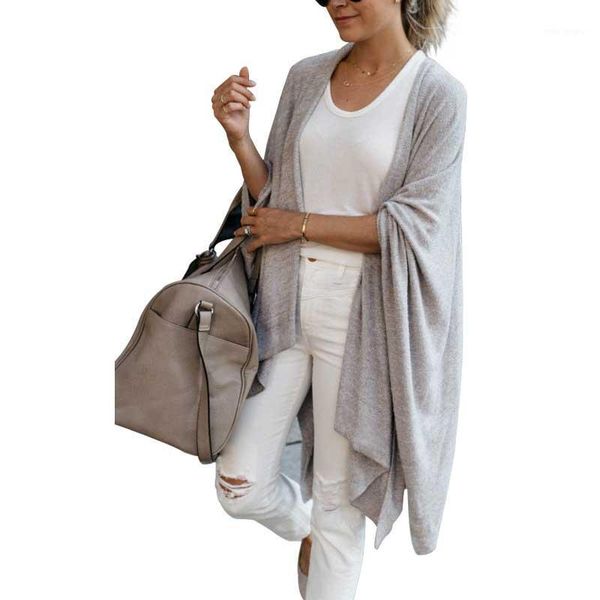 

women's cardigan knit coat long loose coat irregular hem jacket gray bat cardigan knit casual wild sweater s-xxl1, Tan;black