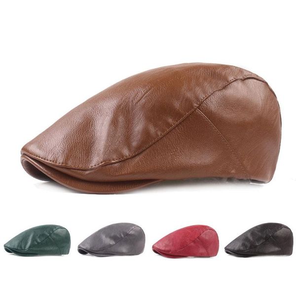 

berets winter fall warm hat fashion visors classic pu lather caps duck tongue forward cap beret youth peaked for men, Blue;gray