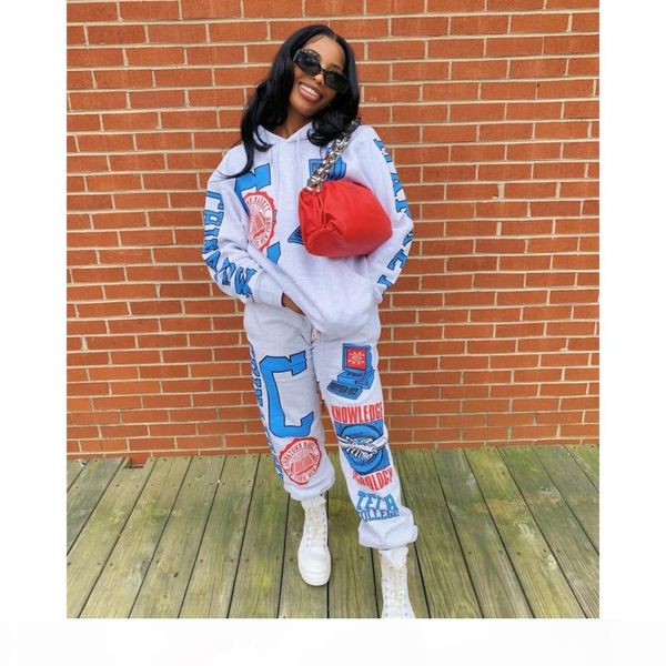 

women tracksuit designers clothes 2020 two piece outfits cap with printing clothing long-sleeved trousers casual sports suit c06, Gray