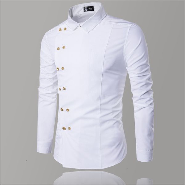 

casual white double button luxury cotton slim fit men's long sleeve shirts fashion shirt for men, White;black