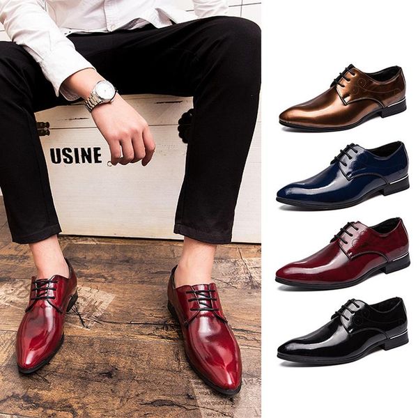 

patent leather pointed toe comfortable hard-wearing shoes business dress wedding shoes zapatos de hombre 38-48, Black