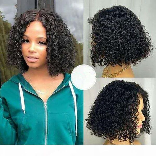 

curly short bob wigs human hair lace front wigs for black women brazilian virgin kinky curly bob wigs remy hair 14 inch, Black;brown