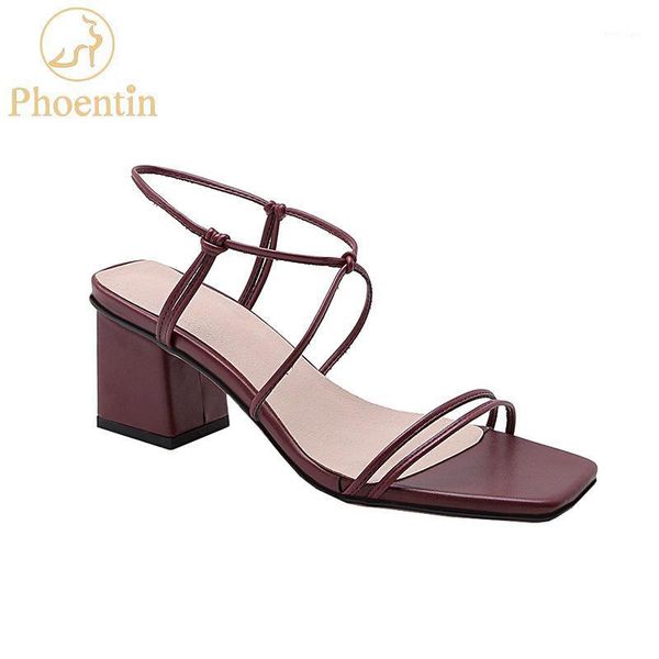 

phoentin narrow band women sandals 2021 slip on pu leather woman shoes luxury plus size high heels wine red chunky sandals ft6851, Black