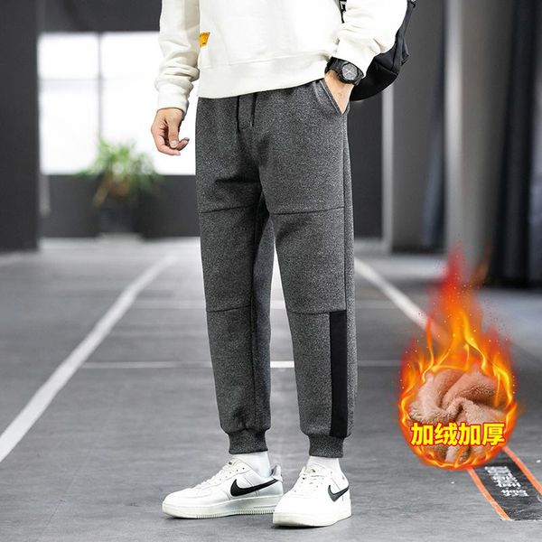 

winter casual pants men's korean version trend versatile sports pants loose plush leggings, Black