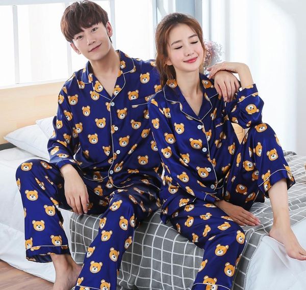 

women's sleepwear arrivals 2021 lovers pyjamas women silk satin pajama sets cartoon bear couple pajamas for pijama mujer1, Black;red