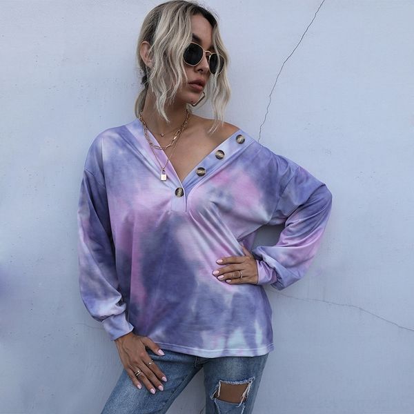 

iook9 2020 autumn women's 2020 v-neck printed tie-dyed and thin winter autumn and winter v-neck printed tie-dyed sweater women's t, Black