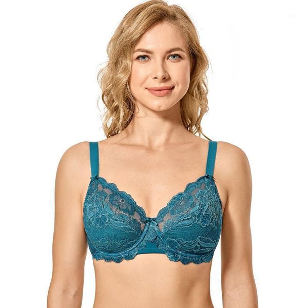 

women's full coverage floral lace non-foam underwired plus size bra1, Red;black