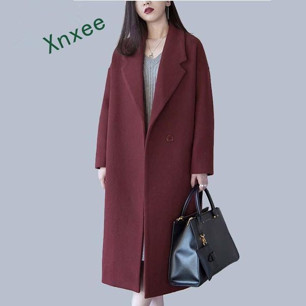 

xnxee women coat autumn winter plus size female coat medium-long outerwear women cardigan woolen winter jacket 5xl, Black