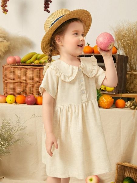 

toddler girls peter pan collar flared hem dress she, Red;yellow