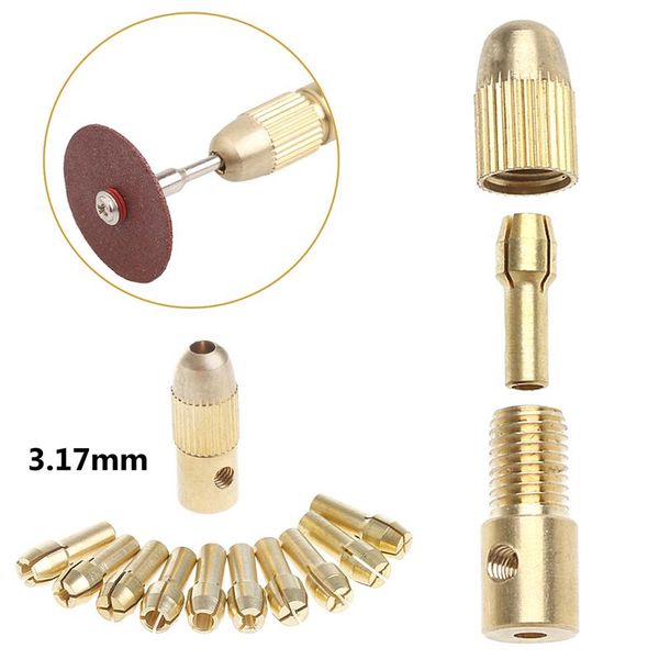

1 set 3.17mm+10pc 0.5-3.2mm micro twist hand drill kit chuck electric bit collet