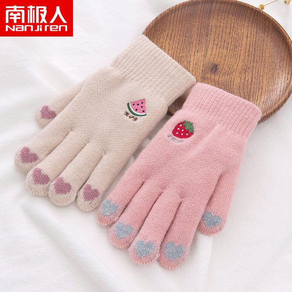 

children' gloves made of knitted wool autumn winter in antarctica, thickened warm, warm and love watermelon for outdoor travel, Blue;gray
