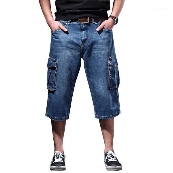 

men's jeans moruancle men's baggy cargo denim shorts with multi pockets loose short for big and tall plus size 28-46 washed1, Blue