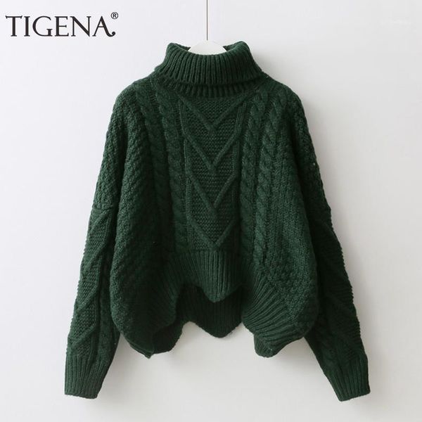

tigena thick warm turtleneck short pullover sweater women jumper 2019 winter batwing sleeve sweater female pull femme green pink11, White;black
