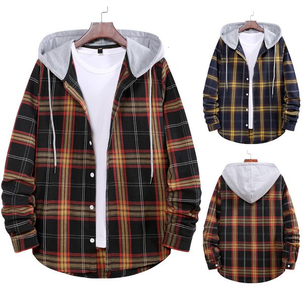 

2020 new men's couple hooded plaid coat shirt, White;black