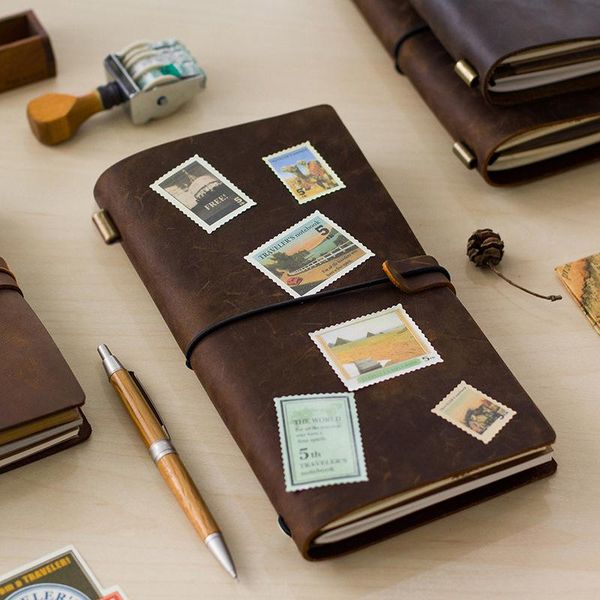 

100 genuine leather travelers notebook diary journal vintage handmade cowhide gift travel notebook buy 1 get 5 accessories bbyyof, Purple;pink