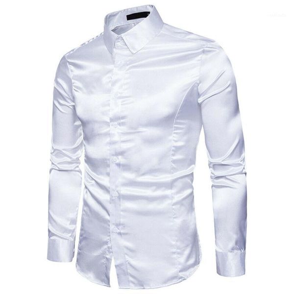 

new men satin silk long sleeve turn-down collar casual male shirt with ruffles vintage wedding dress plus size shirts1, White;black