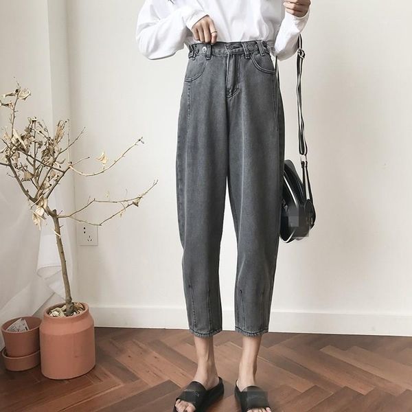 

woman autumn winter casual high waist pencil jeans vintage zipper denim trousers loose boyfriend denim harem pants1, Blue