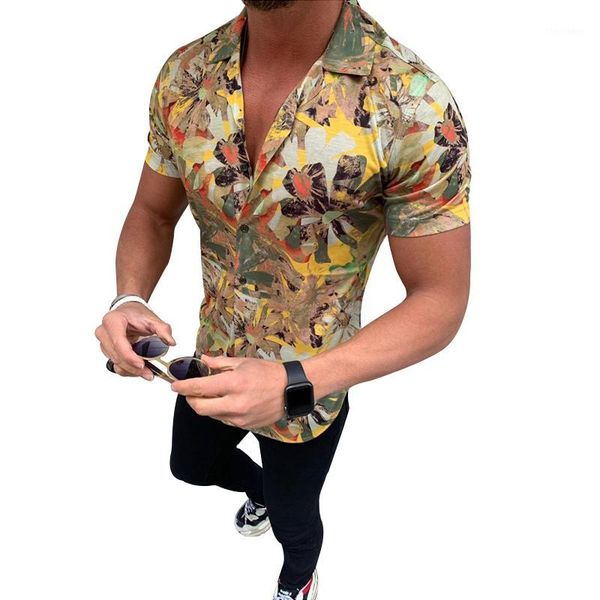 

men's casual shirts mens beach hawaiian print palm leaf summer short sleeve shirt slim male cotton button down camisa 3xl1, White;black