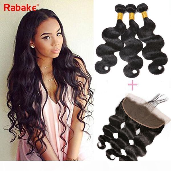 

body wave hair bundles with lace frontal 13x4 swisss lace brazilian virgin human hair extensions unprocessed natural hair weaves rabake, Black;brown