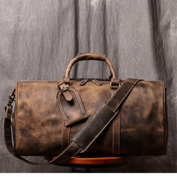 

zrcx vintage men's hand luggage bag travel bag genuine leather large capacity single shoulder messenger for 15 inch laptop