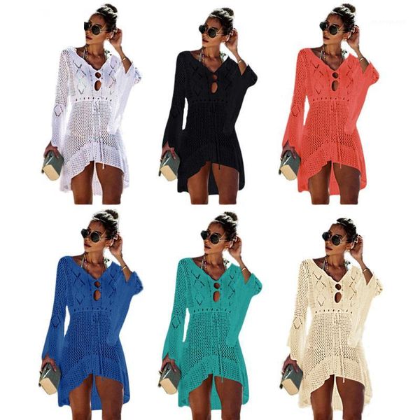 

summer beach blouse knitted women hollow lace tunic vacation bikini swimsuit casual sunscreen clothing new europe america1, White;black