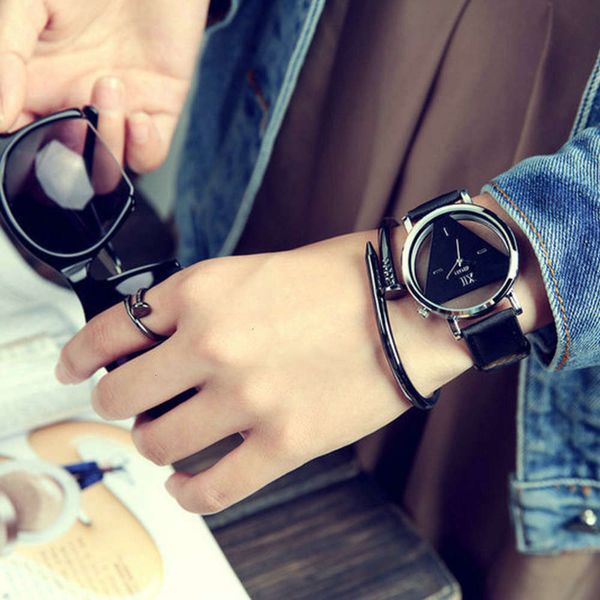 

version student korean watch simple female creative personality style leisure belt men's watch hollow out couple, Slivery;brown