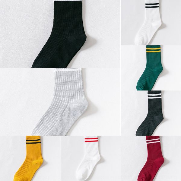 

spring children's korean version of two bar stripe all spring children's socks cotton medium tube stacked socks ins damp socksstyl, Black